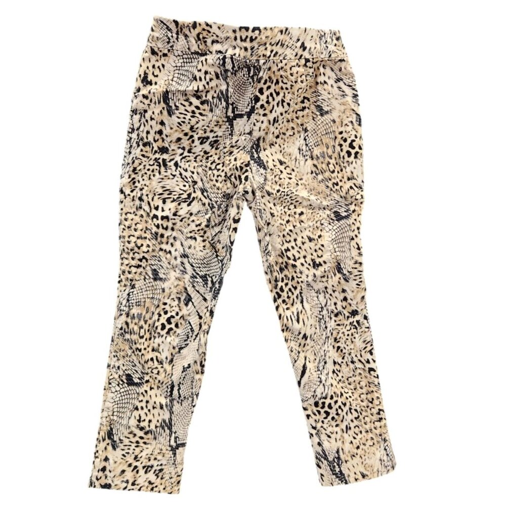 Chicos Womens Leopard Print Slim Pants Size 00 US 2 Rayon Blend Beige Black